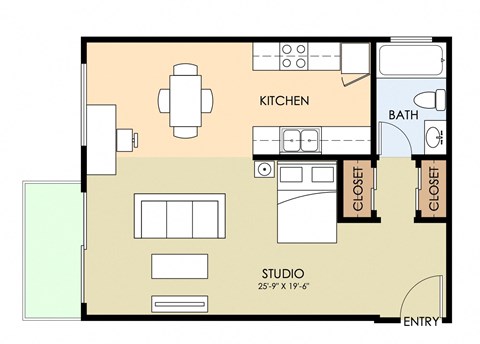 Floor plan for studio, 1 bath, 505 sqft